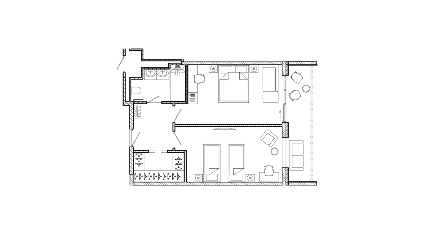 Планировка 2-комнатного апартамента в Alean Resort Montvert