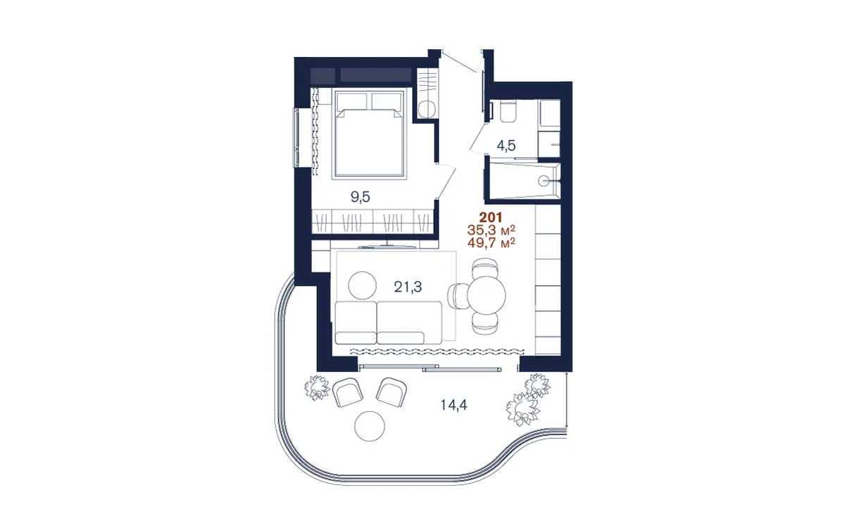 Планировка 1-комнатной 35,3 м² в Benefit Sea Breeze